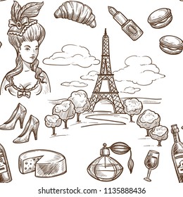 France sketch vector seamless pattern background
