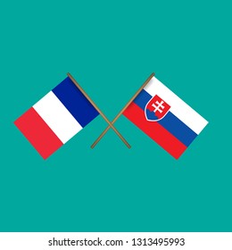 France and Slovakia crossed flags.Language learning or travel concept