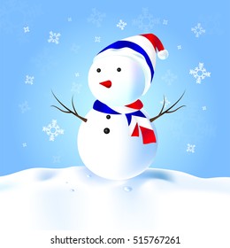 France Snowman with hat, scarf, snow