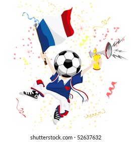 France Soccer Fan with Ball Head. Editable Vector Illustration