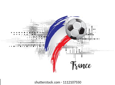 FRANCE SOCCER NATION FLAG. FOOTBALL TEAM TEMPLATE ILLUSTRATION. PAINTED ART AND DOTS GRUNGE BACKGROUND