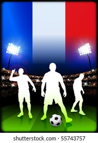 France Soccer Player on Stadium Background with Flag Original Illustration