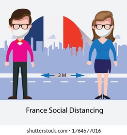 El distanciamiento social francés es un hermoso vector de diseño.