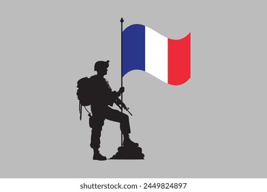France soldier with flag, France flag vector graphic, France country flag is a symbol of freedom, National France flag, vector illustration
