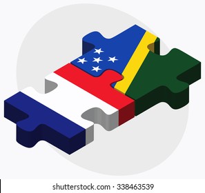 France and Solomon Islands Flags in puzzle isolated on white background