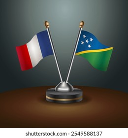 France and Solomon Islands table flags relation  with gradient backgrund. Vector Illustration