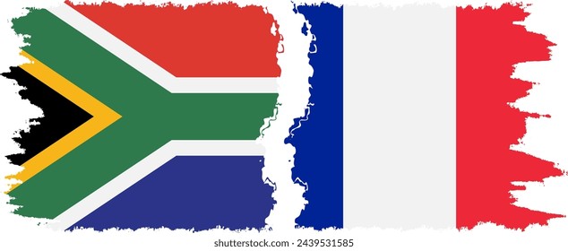 France and South Africa grunge flags connection, vector