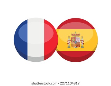 France and Spain flag isolated on white background. French-Spanish conversation concept. Learn languages. Vector stock