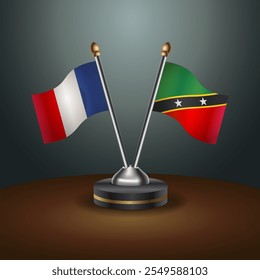 France and ST. Kitts Nevis table flags relation  with gradient backgrund. Vector Illustration