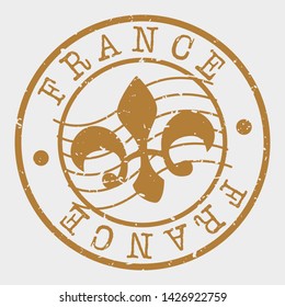 France Stamp. Fleur de Lis Silhouette Seal. Round Design. Vector Icon. Design Retro Insignia.