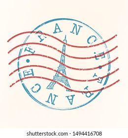 France Stamp Postal. Tower Eiffel Silhouette Seal. Passport Round Design. Vector Icon. Design Retro Travel.
