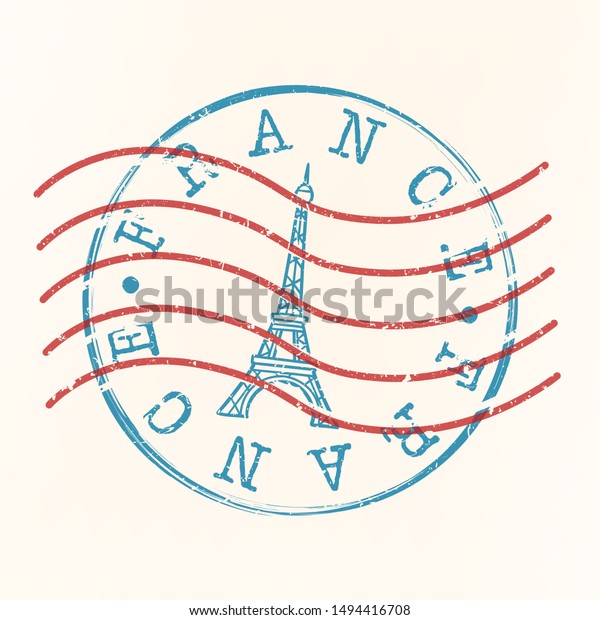 フランス切手郵便塔エッフェルシルエットシール Passport Roundデザイン ベクター画像アイコン レトロな旅行をデザイン のベクター画像素材 ロイヤリティフリー