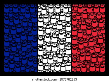 France State Flag composition combined of vial pictograms. Vector vial design elements are organized into mosaic France flag collage on a black background.