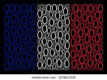 France State Flag pattern composed of contour ellipse elements. Vector contour ellipse items are combined into conceptual France flag pattern on a black background.