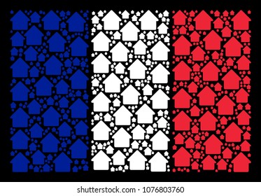 France State Flag pattern made of house elements. Vector house items are organized into mosaic French flag collage on a black background.