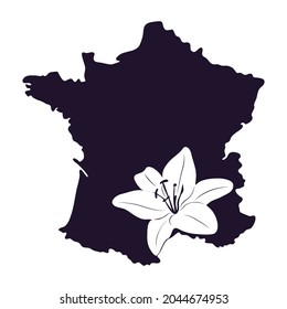 France stencil map with lily flower. Cut and sublimation file