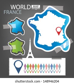 France. Sticker. Map vector Illustration