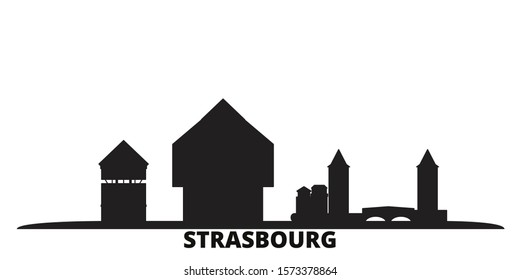 France, Strasbourg City city skyline isolated vector illustration. France, Strasbourg City travel black cityscape