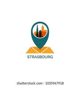 France Strasbourg map city pin point geolocation modern skyline shape pointer vector flat logo web icon illustration