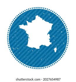 France striped retro travel sticker. Badge with map of country, vector illustration. Can be used as insignia, logotype, label, sticker or badge of the France.