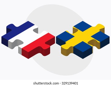France and Sweden Flags in puzzle isolated on white background