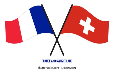 France and Switzerland Flags Crossed And Waving Flat Style. Official Proportion. Correct Colors.
