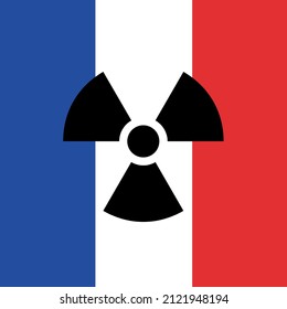 France and symbol of radioactive radioactivity - nuclear and atomic energy in the country. Vector illustration of national flag and symbol, sign and pictogram.