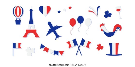 France symbol vector icon, french set, country flag. Blue, white and red colors. National illustration