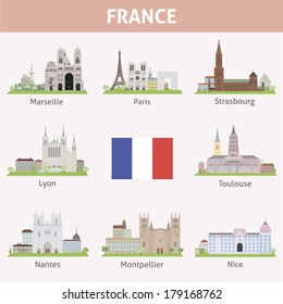 France. Symbols of cities. Vector set 