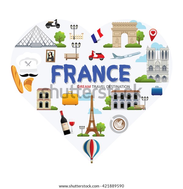 France Symbols Set Heart Shape Travel Stock Vector (Royalty Free ...