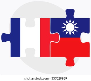 France and Taiwan Flags in puzzle isolated on white background