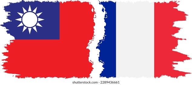 France and Taiwan grunge flags connection, vector