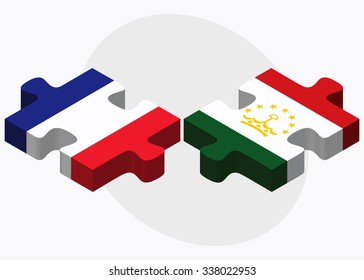 France and Tajikistan Flags in puzzle isolated on white background