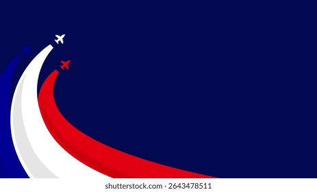 France template background with copy space for text and illustration of air force parade. French theme background template