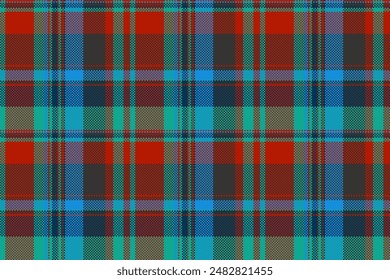 France textile tartan fabric, selection plaid vector check. Bandana seamless texture pattern background in cyan and red colors palette.