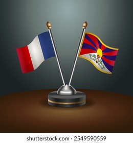 France and Tibet table flags relation  with gradient backgrund. Vector Illustration