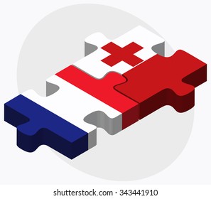 France and Tonga Flags in puzzle isolated on white background