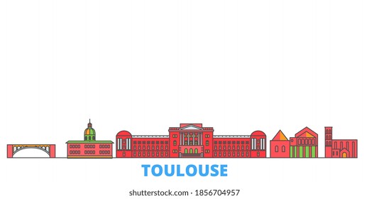 France, Toulouse line cityscape, flat vector. Travel city landmark, oultine illustration, line world icons