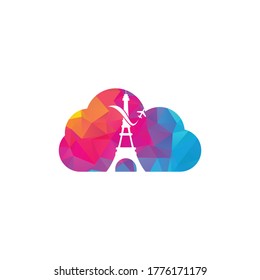 France Travel Cloud-Form Konzept Logo-Design. Paris eiffelturm mit Flugzeug-Logo-Design	
