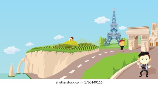 france travel horizontal banner concept. Cartoon illustration of France travel vector horizontal banner concept for web