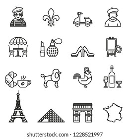 France travel icon set. Line Style stock vector.