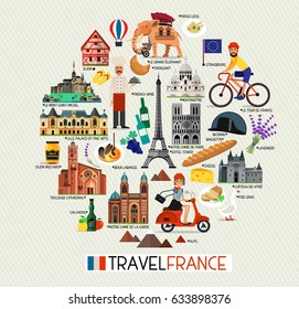 France Travel Icons. France Landmarks. Vector Illustration.