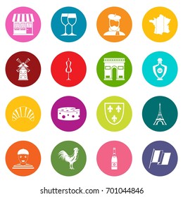 France travel icons many colors set isolated on white for digital marketing