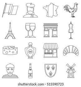 France travel icons set. Outline illustration of 16 France travel vector icons for web