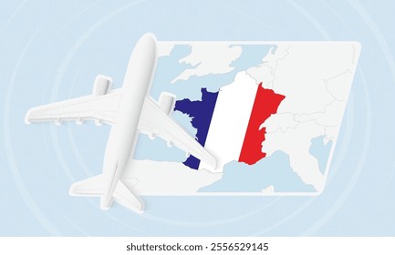 France Travel Illustration with Plane and National Flag. Ideal for travel agencies, promotional materials, or geographic content related to France.