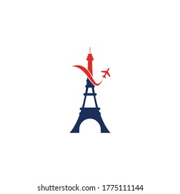 France Travel Logo. Paris eiffel tower with plane for travel logo design.