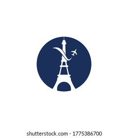 France Travel Logo. Paris eiffel tower with plane for travel logo design.