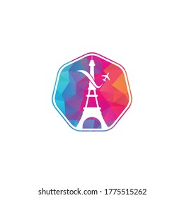 France Travel Logo. Paris Eiffel tower with plane for travel logo design. 