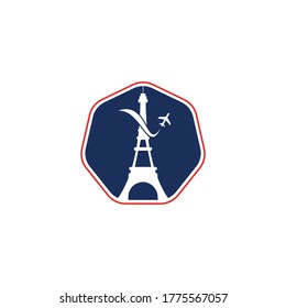 France Travel Logo. Paris eiffel tower with plane for travel logo design.