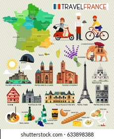 France Travel Set. Vector Illustration.